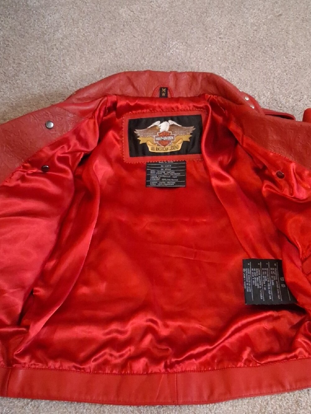 Vintage 2-Piece Harley-Davidson Red Studded Leather Jacket/Pants Set. 2003 (M) - Picture 5 of 16